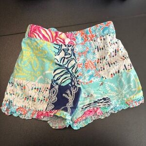 Lilly Pulitzer Patchwork Ruffle Shorts XS 2-3 Multi Color Mixed‎ Print Cotton